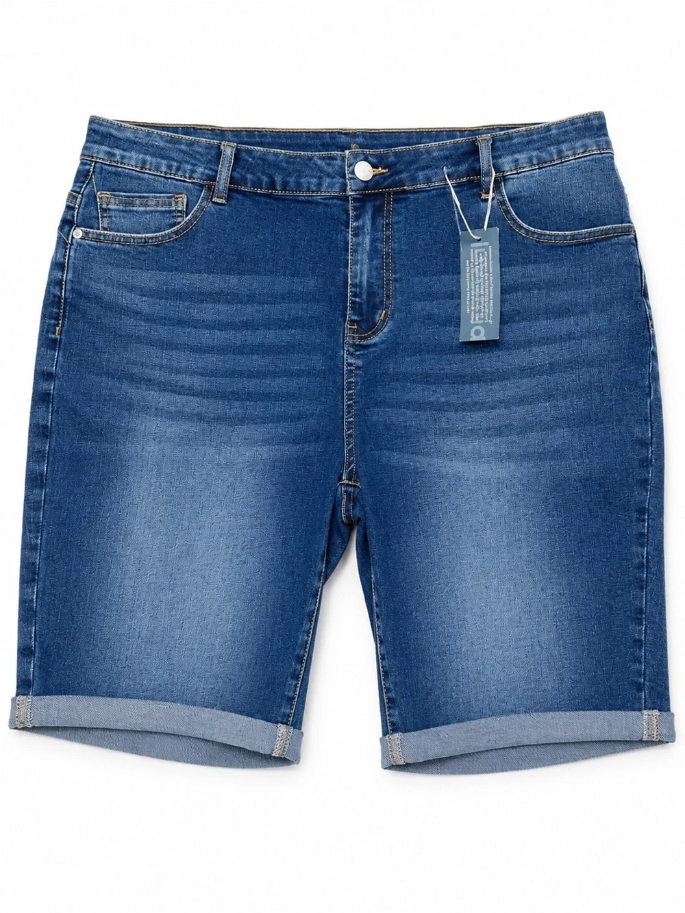 Luvamia 2XL Blue Denim Bermuda Shorts Stretch Cuffed Jean Shorts NWT